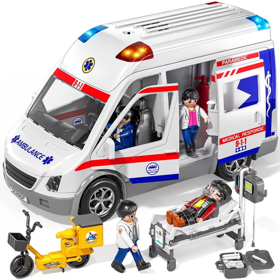 Ambulance Toy for Kids 3 4 5 6 7 8 Years Old Friction Powered Truck with Light and Sound Emergency Vehicle Toy for Boys Girls Gifts for Age 3-12 Boys Girls