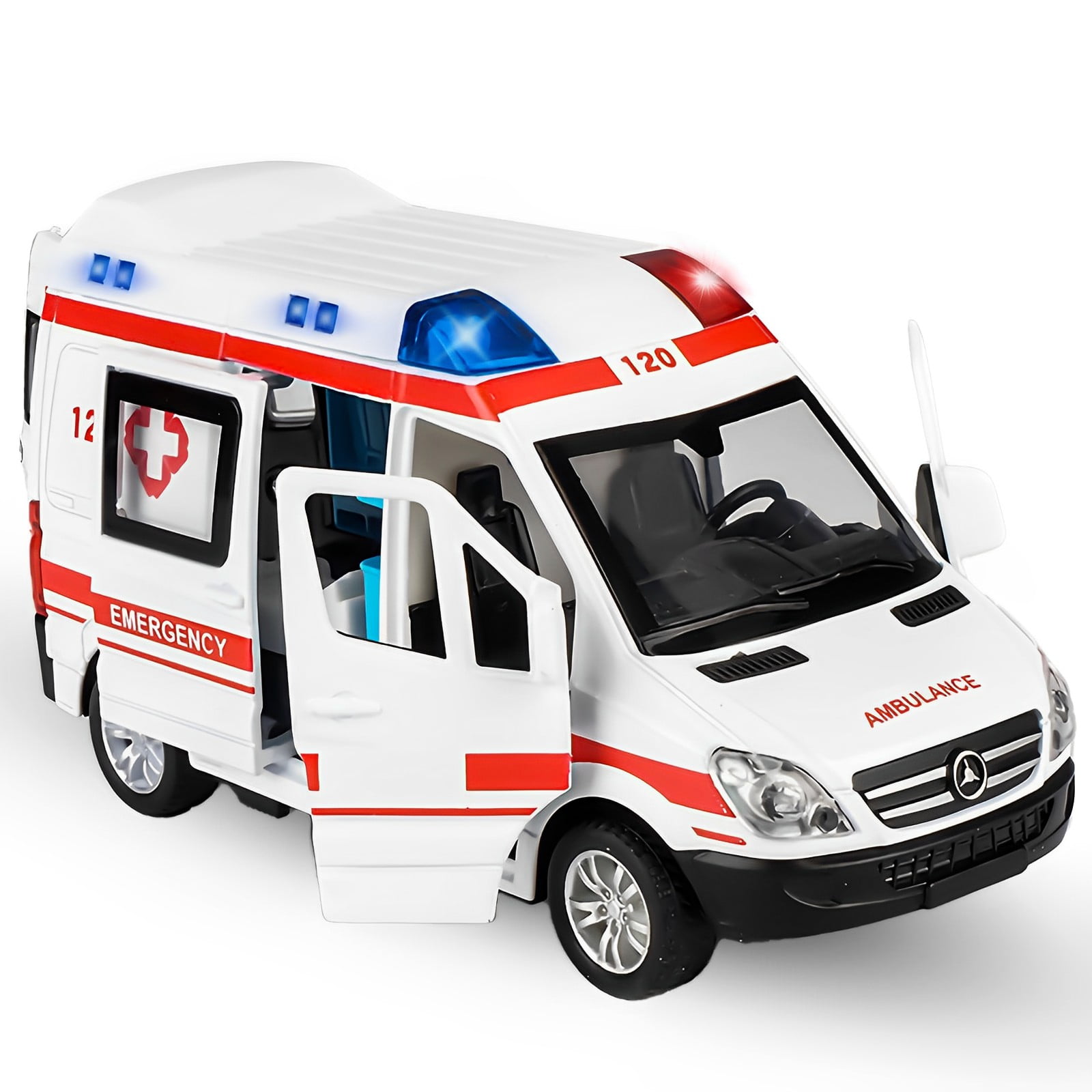 Ambulance Toys, Rescue Ambulance Friction Powered 132 Scale with Lights and Sounds, Great Gift