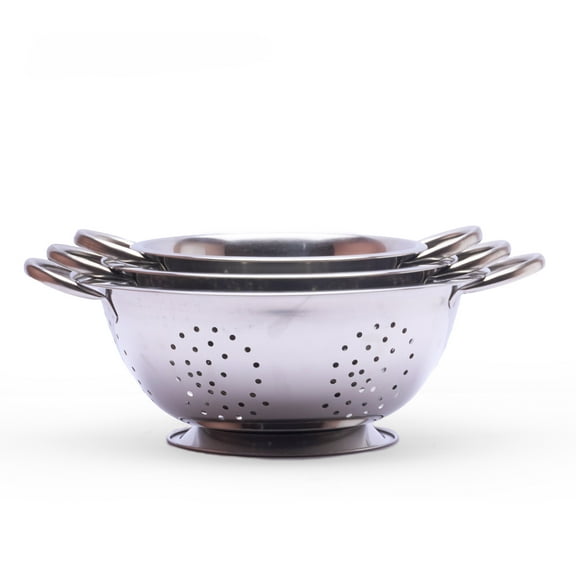 Amco 3-Piece Stainless Steel Colander Set - Multiple Sizes - 1.5, 3, 5 Quart - Durable, Professional Grade Design with Handles for Easy Transfer - Ideal Kitchen Strainer for Cooking & Washing