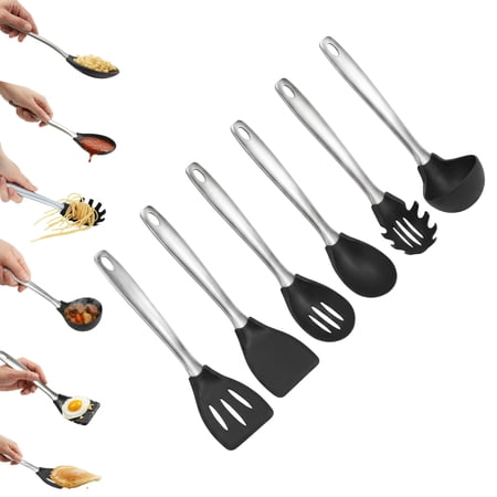 Amco 6-Piece Nylon Utensil Set - Heat-Resistant with Stainless Steel Handles - BPA-Free, Safe for Non-Stick Cookware - Dishwasher Safe Cooking Tools, Kitchen Essentials for Home & Restaurant Use