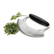 Amco Stainless Steel Handheld Mezzaluna With Easy Use Non Slip Silicone Handle - Silver Black