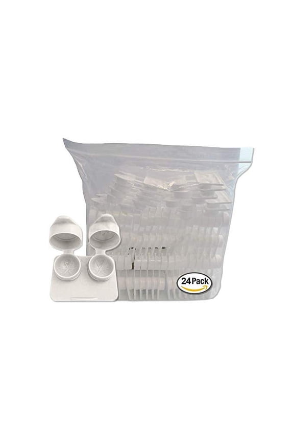 Contact Lenses Cases Flat Ribbed Extra Deep Well - White, 24 Pack