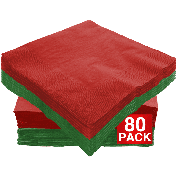 Amcrate Big Party Pack 80 Count Red Green Dinner Napkins Tableware- Ideal for Christmas Party, Wedding, Party, Birthday, Dinner, Lunch, Cocktails. (7” x 7”)