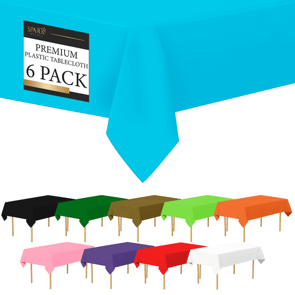 Amcrate Blue Plastic Tablecloth Disposable, 6 Pack Premium Tablecloths for Rectangle Tables 54 inch. x 108 inch. Fits Tables Up to 8 Feet, Plastic Table Cloth for Party, Wedding, Holidays