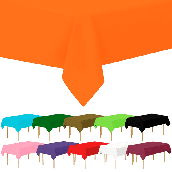 Amcrate Rectangular Plastic Orange Reusable Tablecloth Cover - Ideal for Weddings, Party’s, Birthdays, Dinners, Lunch’s, Or for Any Tableware Use, (54" x 108")