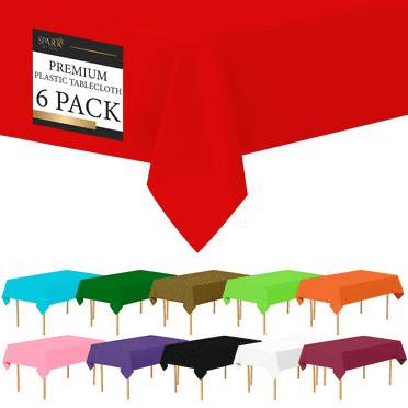 Amcrate Red Plastic Tablecloth Disposable, 6 Pack Premium Tablecloths for Rectangle Tables 54 inch. x 108 inch. Fits Tables Up to 8 Feet, Plastic Table Cloth for Party, Wedding, Holidays