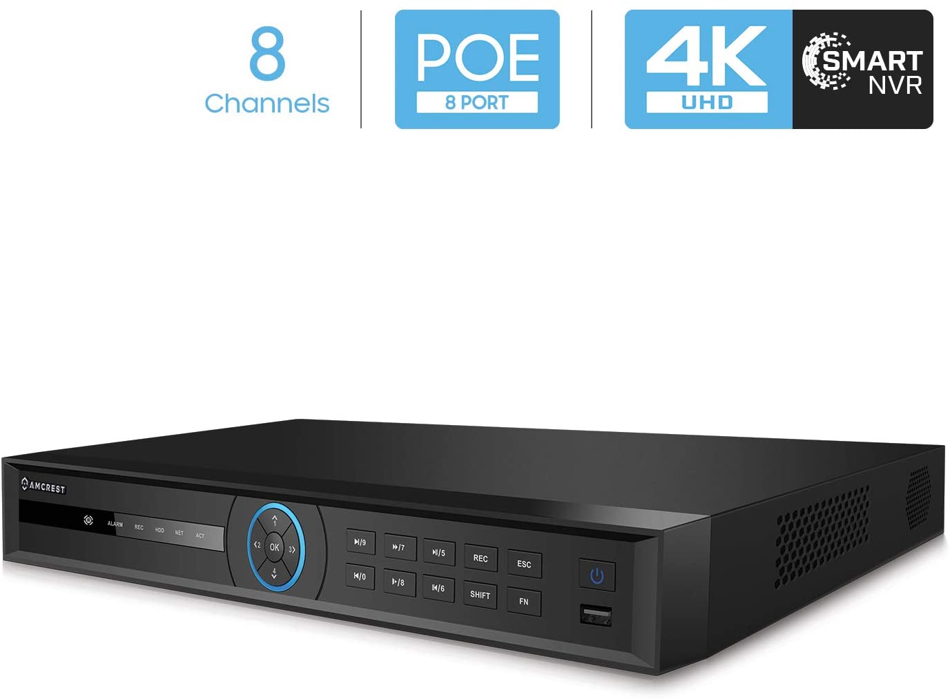 Amcrest 4K 8-Channel AI NVR With PoE - Facial & Vehicle Detection, Supports 8x 4K IP Cameras