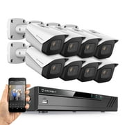 Amcrest 4K Security Camera System w/ 4K 8MP 8CH PoE NVR, 8 x 4K 8-Megapixel IP67 Weatherproof Metal Bullet POE IP Cameras 3840x2160, Hard Drive Not Included, NV4108E-IP8M-2496EW8 White