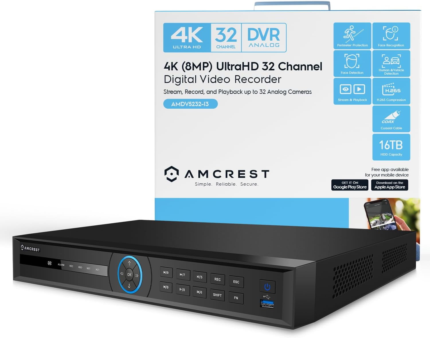 Amcrest 4K UltraHD 32 Channel AI DVR Security Camera System Recorder