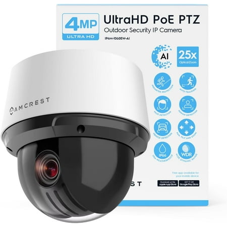 Amcrest 4MP Outdoor PTZ POE + AI IP Camera Pan Tilt Zoom (Optical 25x Motorized) Security Speed Dome, Human and Vehicle Detection, IVS, Face Detection, Auto Tracking, POE+ (802.3at) IP4M-1068EW-AI