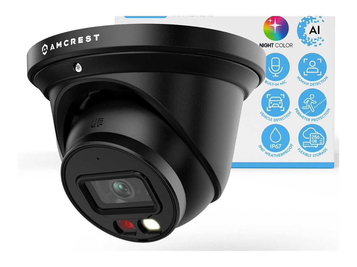 Amcrest AI Turret IP PoE Camera w/ 164ft Nightvision, Security IP Camera Outdoor, Built-in Microphone, Human & Vehicle Detection, 129 FOV, 5MP@20fps IP5M-T1277EB-AI