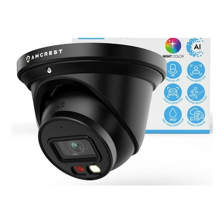 Amcrest AI Turret IP PoE Camera w/ 164ft Nightvision, Security IP Camera Outdoor, Built-in Microphone, Human & Vehicle Detection, 129° FOV, 5MP@20fps IP5M-T1277EB-AI