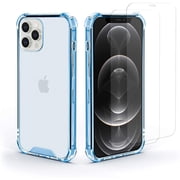 Amcrest Compatible Case for iPhone 12 Pro Case, Crystal Clear iPhone 12 Case with 2 x Tempered Glass Screen Protectors, Clear 360  Hardened Backing, TPU Bumper, 3in1 Heavy Duty Shockproof Cover Blue