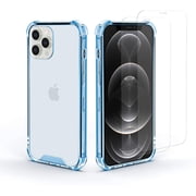 Amcrest Compatible Case for iPhone 12 Pro Max Case, Crystal Clear iPhone 12 Pro Max Case with 2 x Tempered Glass Screen Protectors, Clear 360  Hardened Backing, TPU Bumper, 3in1 Shockproof Blue