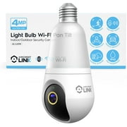 Amcrest Link 4MP Light Bulb WiFi Indoor/Outdoor Camera, Human Detection, 90.5  FOV, Pan/Tilt, IP45, AI Night Color, 2.4GHz/5GHz Dual Band Camera, Supports MicroSD Storage up 128GB, AL-L411W