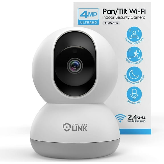 Amcrest Link 4MP WiFi Camera Indoor, Human Detection, Motion-Tracking, w/ 2-Way Audio, Pan/Tilt Wireless IP Camera, 30ft Night Vision, Built in Siren, AL-P401W