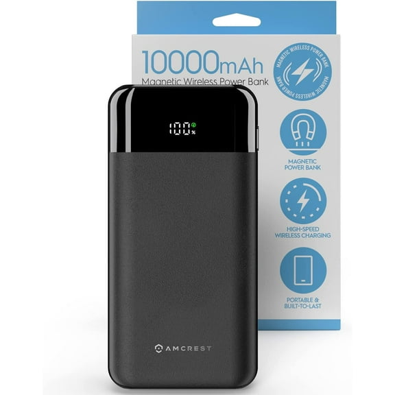 Amcrest Magnetic Power Bank 10,000mAh, Wireless Portable Charger with USB C, LED Display, Fast Charging 10W PD3.0 Magsafe-Compatible with iPhone 12/13/14 and iPhone 15 Including Plus, Pro & Pro Max