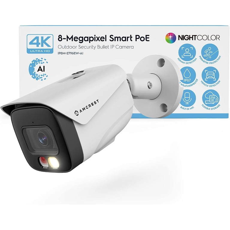 Amcrest UltraHD 4K IP PoE AI Camera, 129° FOV, 49ft Color Night
