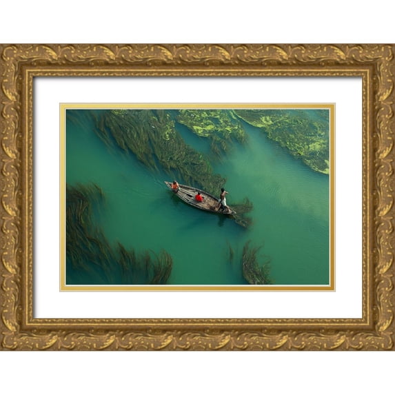 Amdad Hossain, Muhammad 32x23 Gold Ornate Wood Framed with Double Matting Museum Art Print Titled - Cross The Algae RIVer
