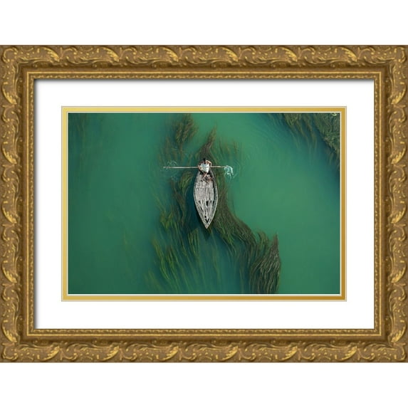 Amdad Hossain, Muhammad 32x23 Gold Ornate Wood Framed with Double Matting Museum Art Print Titled - Crossing Algae RIVer