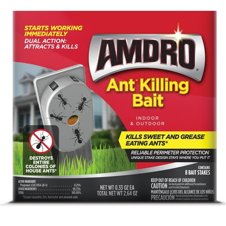 Amdro Ant Killer Indoor and Outdoor Bait Station Stakes, 8 Pack