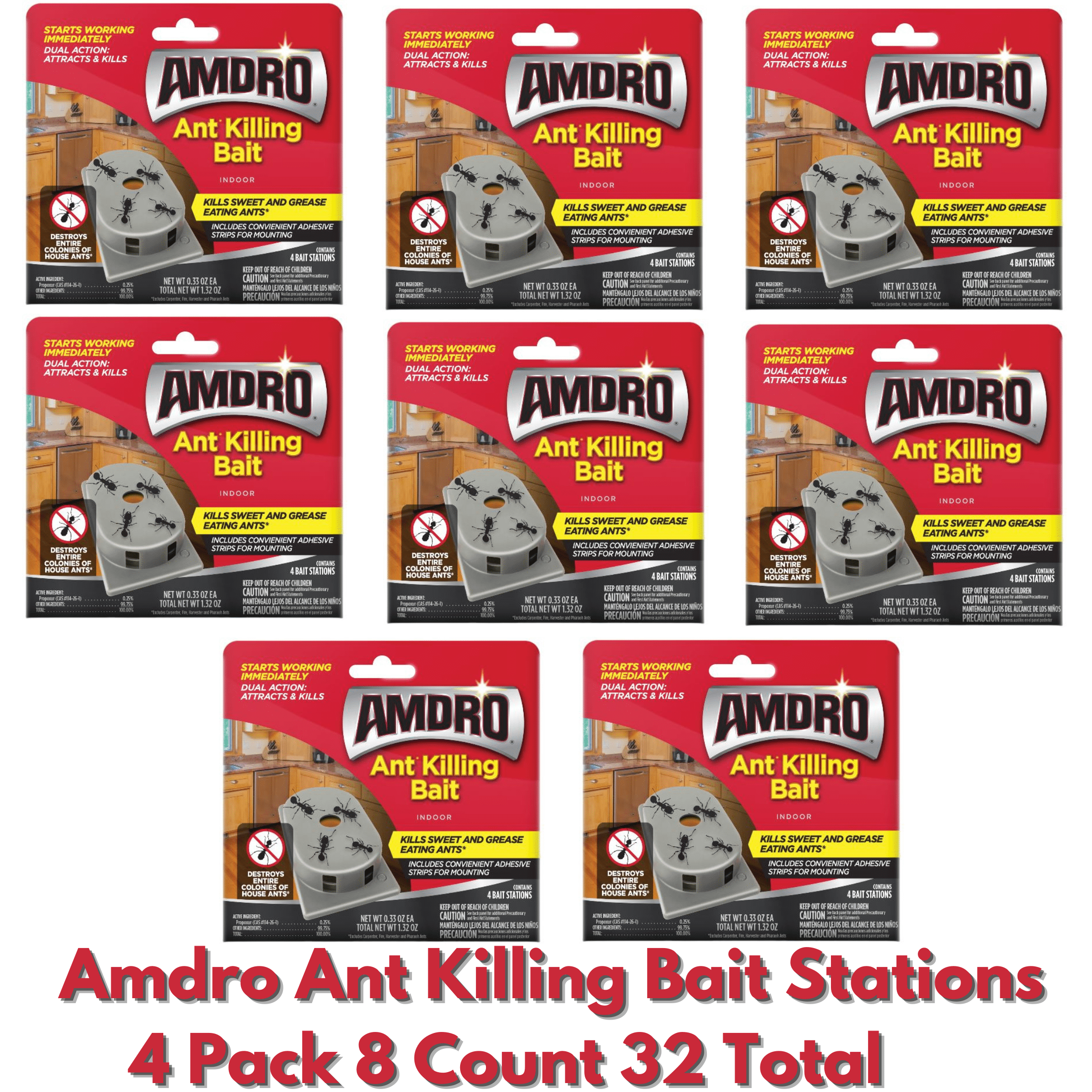 Amdro Ant Killing Indoor Bait Stations 4 Pack 8 Count Bundle