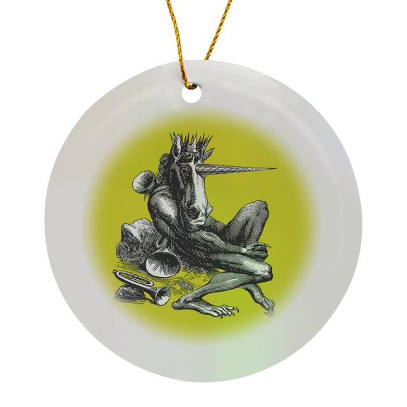3drose, Amduscias Superior Demon King of Cacophony Vector Illustration, Circle Porcelain Ornament