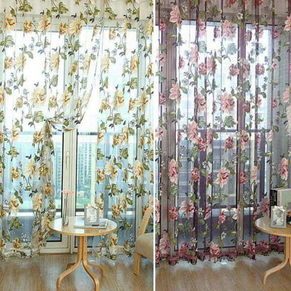 Ame 1 Pcs Elegant Floral Tulle Voile Window Curtains Panel Sheer Drape Scarf Valances, 39.4''*98.4"