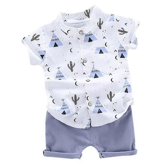 Ame 3M-4T Summer Baby Boys Casual Short Sleeve Floral Print T-shirt Tops+Shorts Costume Set