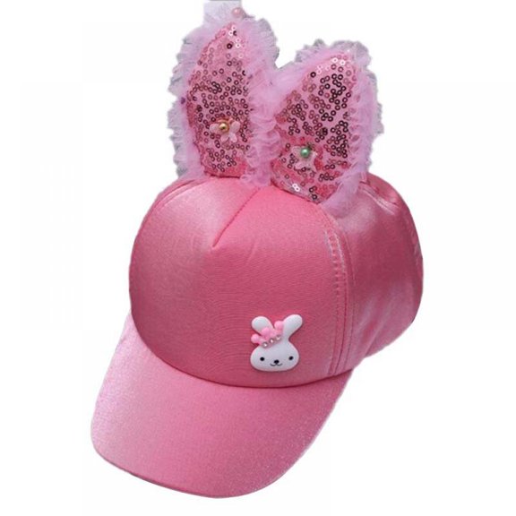 Ame Girls Children Caps Sequins Print Visors Hats Child Adjustable Sun Protection Casual Rabbit Ear Design Visors; 1-3T