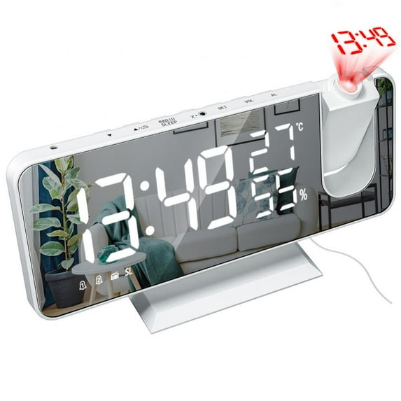 Ame Projection Alarm Clock for Bedrooms, Digital Alarm Clock with Large 3.5” LED Display & Dimmer, 180° Projector, USB Charger, 12/24 H, DST, Snooze, Ceiling Clock for Kid Elderly,White