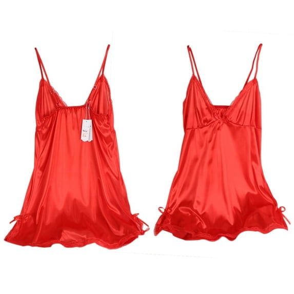 Ame Sexy Suspenders V-neck Solid Color Nightdress Soft Silk Fabric Design With Lace Trim