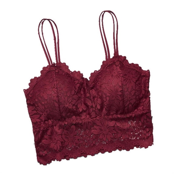 Ame Women's Lace Sexy Rimless Bra With Strap Sexy Lingerie V Neck Crochet Bralette Bra Crop Top Floral Cami Padded Tank Tops Underwear