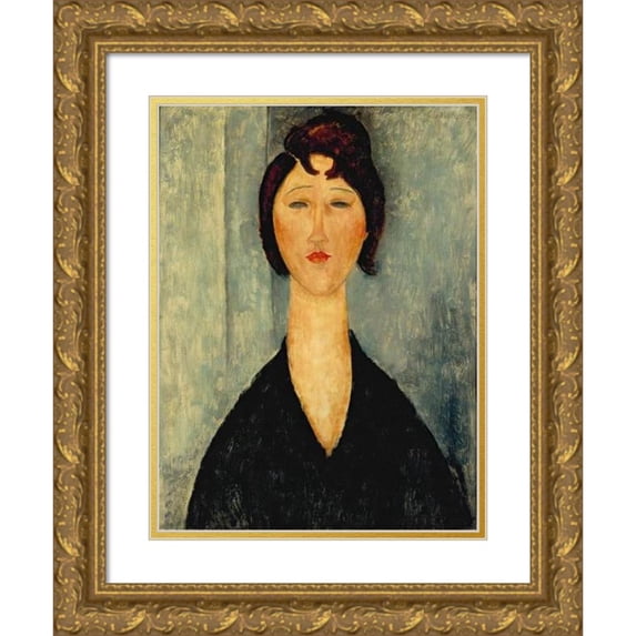 Amedeo Modigliani 12x14 Gold Ornate Wood Frame and Double Matted Museum Art Print Titled - Portrait of a Young Woman (1918)