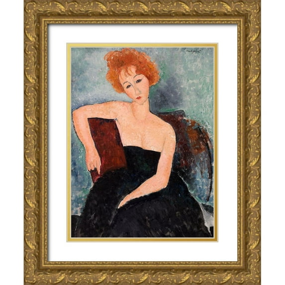 Amedeo, Modigliani 15x18 Gold Ornate Wood Framed with Double Matting Museum Art Print Titled - Jeune fille rousse en robe de soir (detail)