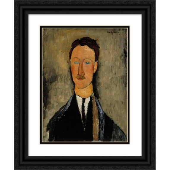 Amedeo Modigliani 19x24 Black Ornate Framed Double Matted Museum Art Print Titled: Portrait of the Artist Leopold Survage (1918)
