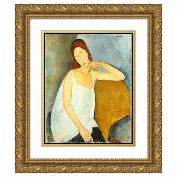 Amedeo Modigliani 20x24 Gold Ornate Framed and Double Matted Museum Art Print Titled - Jeanne Hebuenne (1919)