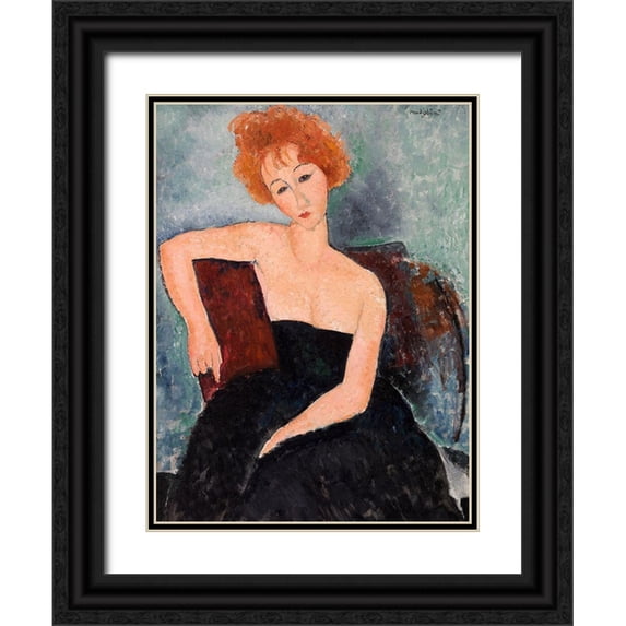 Amedeo, Modigliani 25x32 Black Ornate Wood Framed with Double Matting Museum Art Print Titled - Jeune fille rousse en robe de soir (detail)