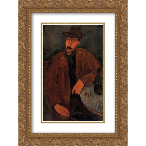 Amedeo Modigliani 2x Matted 18x24 Gold Ornate Framed Art Print 'Man with a Glass of Wine'