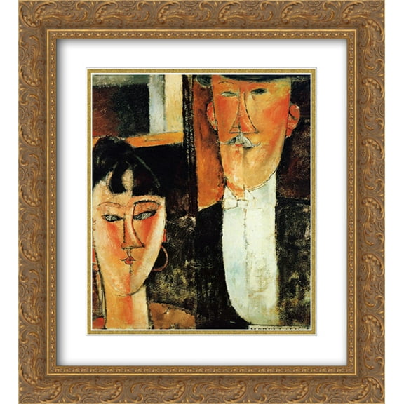 Amedeo Modigliani 2x Matted 20x24 Gold Ornate Framed Art Print 'Bride and Groom (The Couple)'