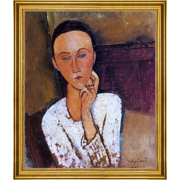 Amedeo Modigliani Lunia Czechowska Left Hand on Her Cheek - 16" x 20" Framed Premium Canvas Print