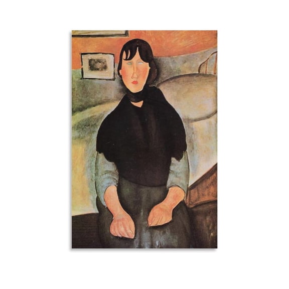 Amedeo Modigliani Print Painting Dark Young Woman Seated by A Bed Canvas Wall Art Prints Poster Gifts Photo Picture Painting Posters Room Decor Home Decorative 20x30inch(50x75cm)