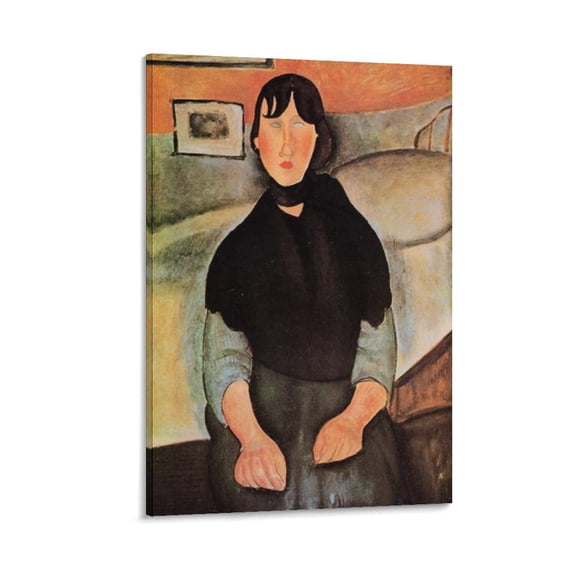 Amedeo Modigliani Print Painting Dark Young Woman Seated by A Bed Picture Print Canvas Poster Wall Paint Art Posters Decor Modern Home Artworks Gift 16x24inch(40x60cm)