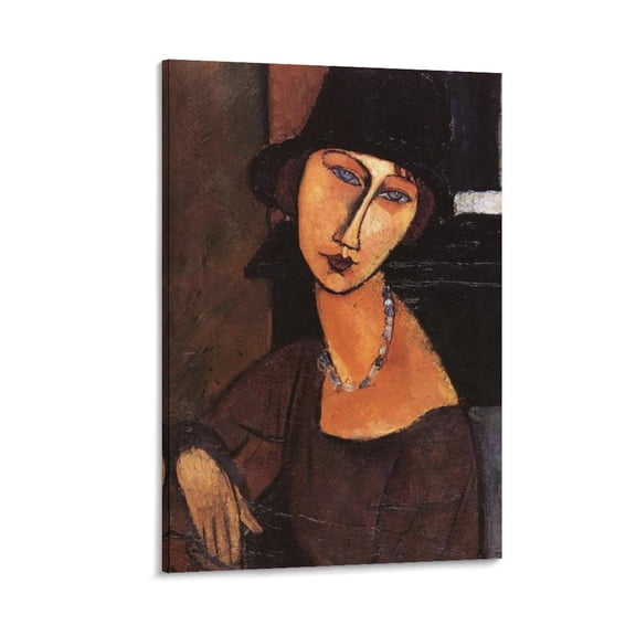 Amedeo Modigliani Print Painting Jeanne Hebuterne with Hat And Necklace Canvas Poster Wall Art Picture Prints Hanging Photo Gift Decor Home Posters Artworks 12x18inch(30x45cm)