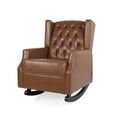 thumbnail image 1 of Amedou Contemporary Faux Leather Tufted Wingback Rocking Chair, Cognac Brown and Dark Brown, 1 of 9
