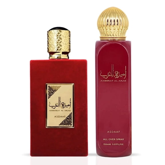 Ameerat Al Arab Eau de Parfum Spray 100ml (3.4 oz) & All Over Spray 150ml (5.07 oz) by Asdaaf (Bundle)