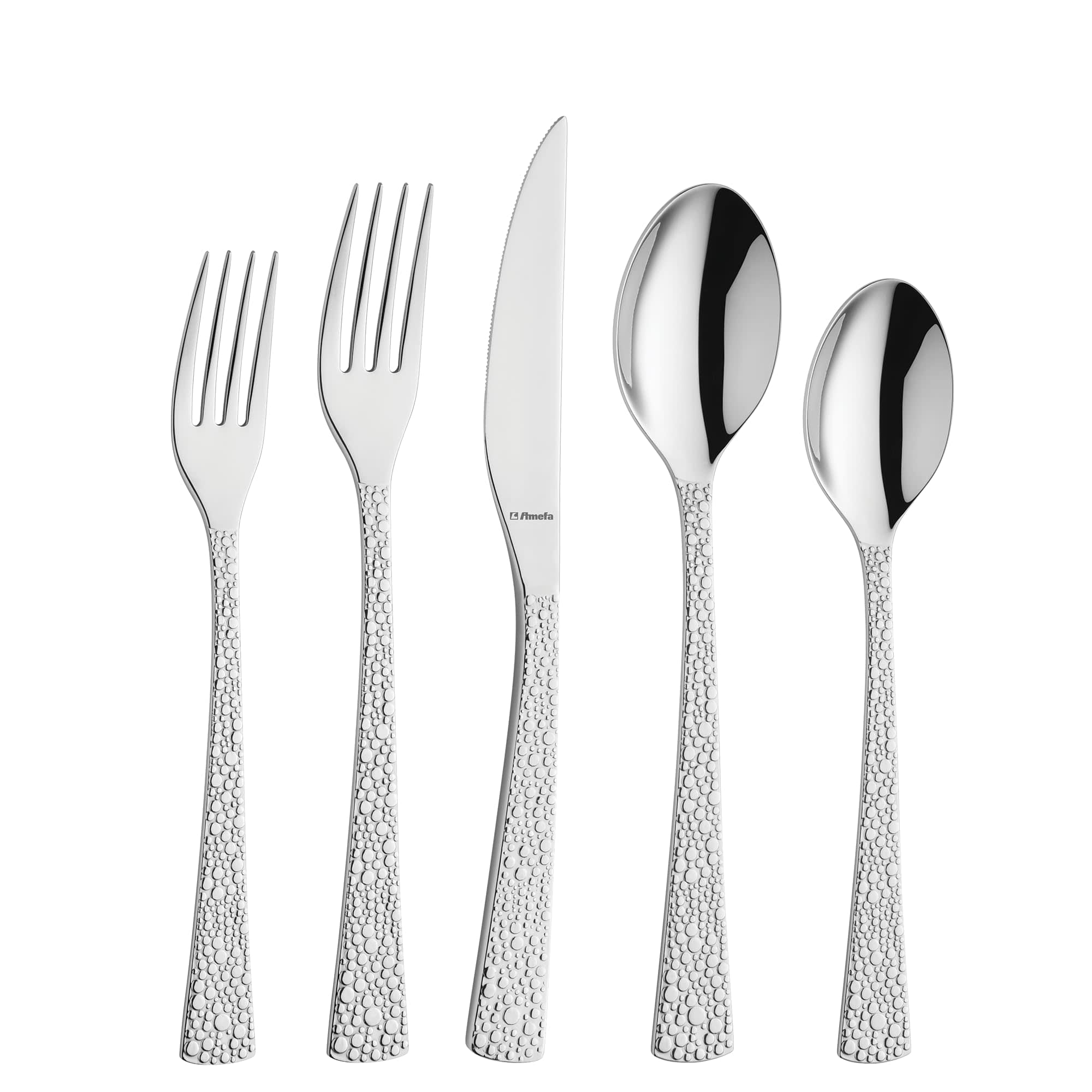 Amefa 20-Piece 18/10 Stainless Steel Flatware Set - Service for 4, High Gloss Mirror Finish with Scale Pattern Handle, Dishwasher Safe, (Livia Ronda)