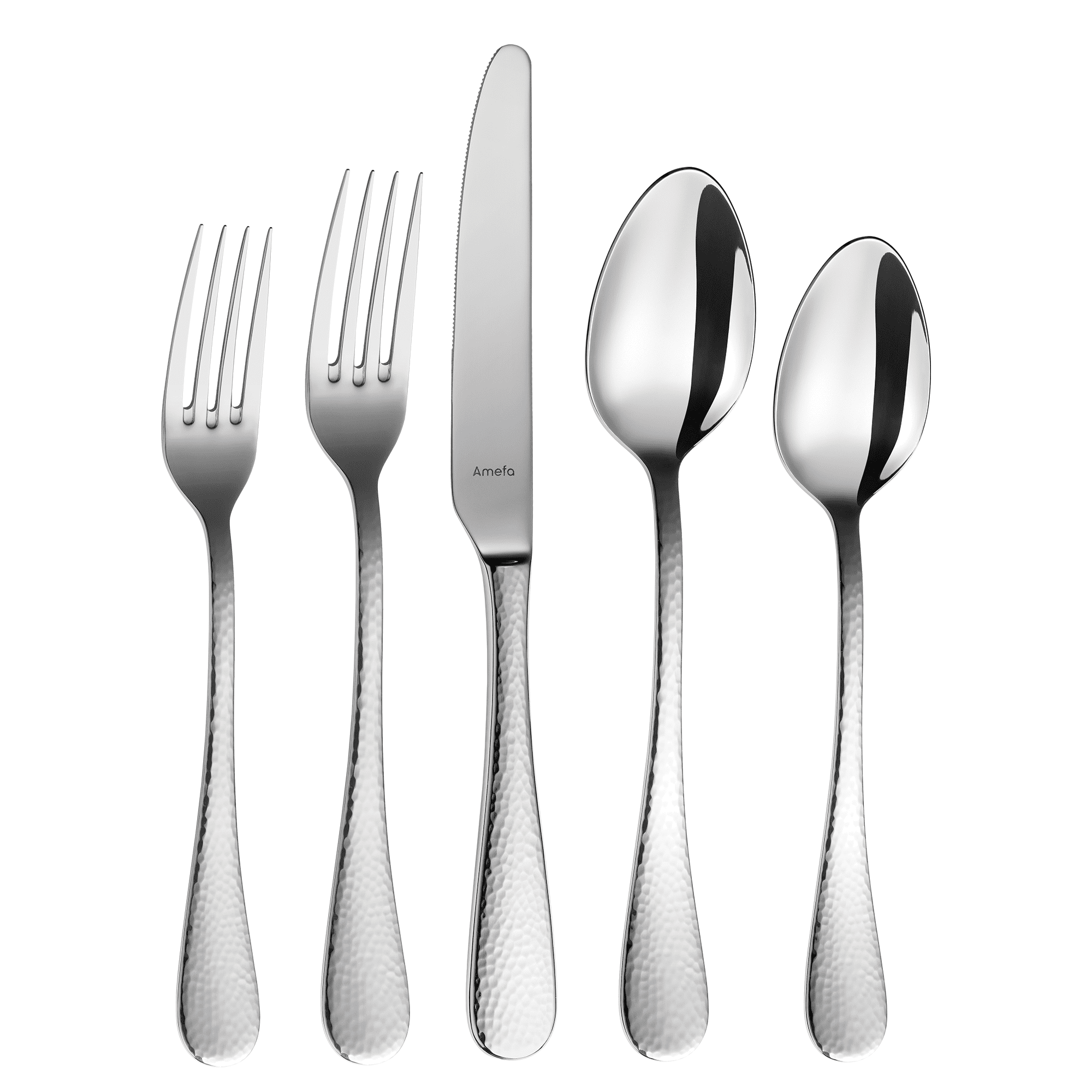 Amefa Sierra 20-Piece Hammered 18/10 Stainless Steel Flatware Set, High Gloss Mirror Finish, Silverware Set Service for 4, Rust Resistant Cutlery