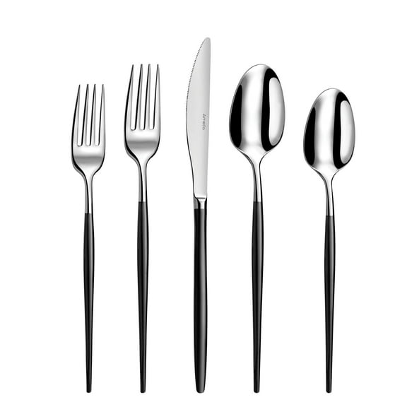 Amefa Soprano 20-Piece Flatware Set, Service for 4 - 18/10 Stainless Steel Silverware with Black Handles, Rust Resistant Cutlery Set - Dishwasher Safe Tableware Essentials (Silver/Black)
