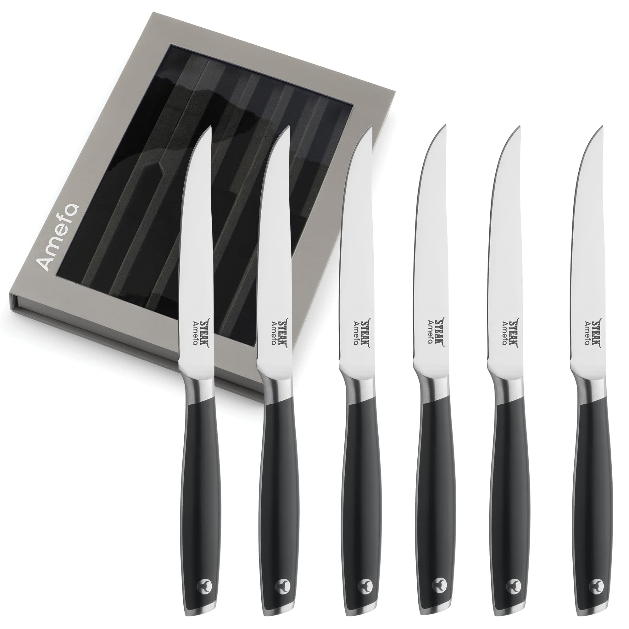 Amefa Tenderloin Steak Knives, Set Of 6, Premium High Carbon MOV Stainless Steel, Ergonomic Handle Design, Straight Edge 5 Inch Blade Steak Knife
